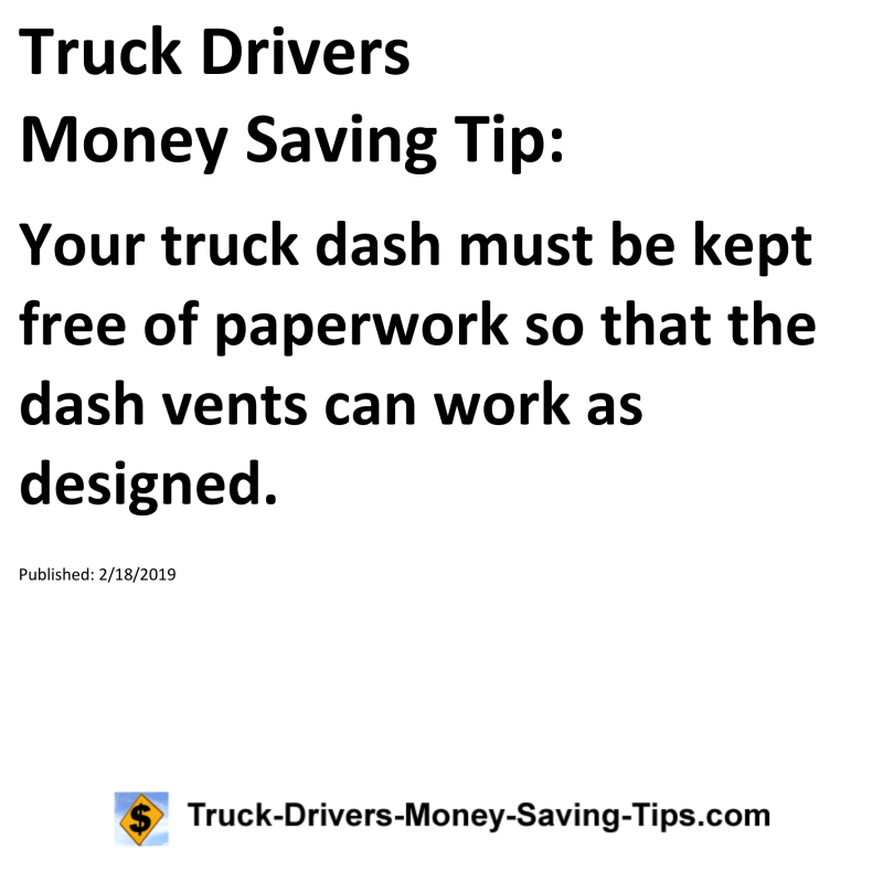 Truck Drivers Money Saving Tip for 02-18-2019