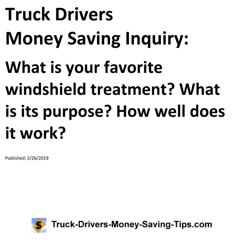 Truck Drivers Money Saving Inquiry for 02-26-2019