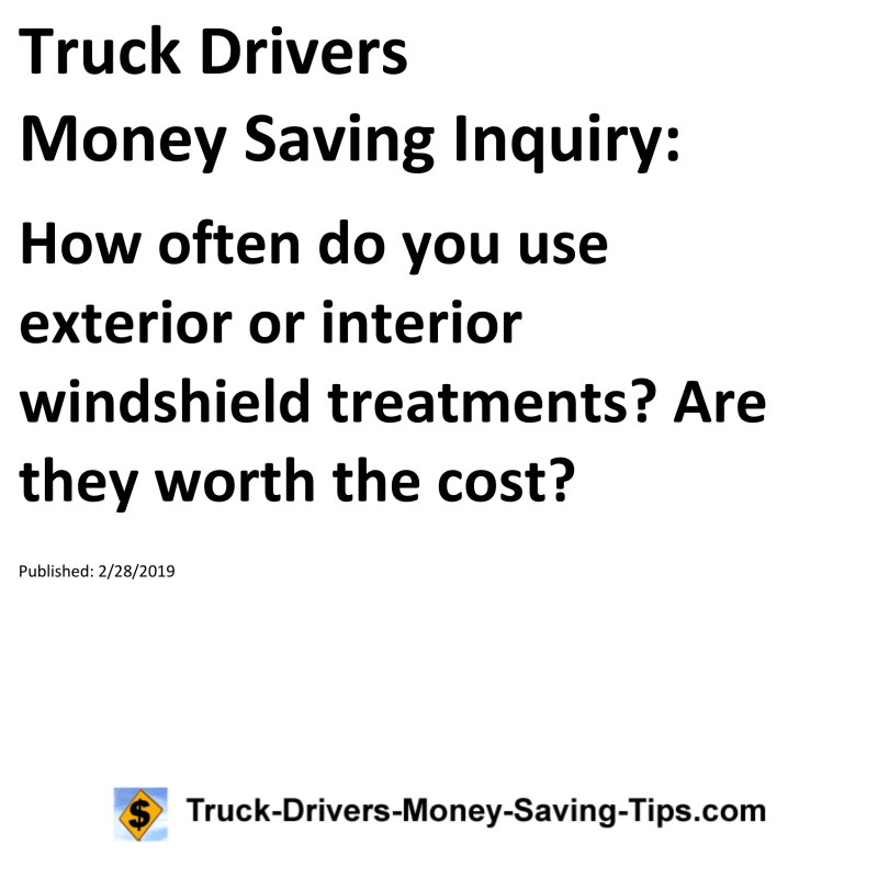 Truck Drivers Money Saving Inquiry for 02-28-2019