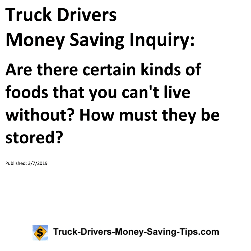 Truck Drivers Money Saving Inquiry for 03-07-2019