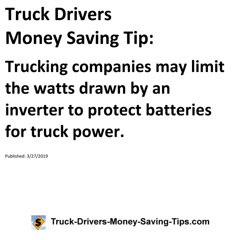 Truck Drivers Money Saving Tip for 03-27-2019