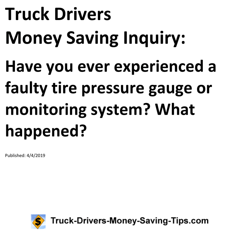 Truck Drivers Money Saving Inquiry for 04-04-2019