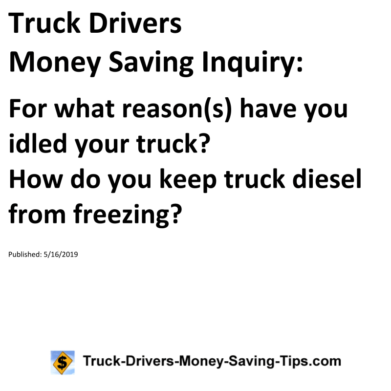 Truck Drivers Money Saving Inquiry for 05-16-2019