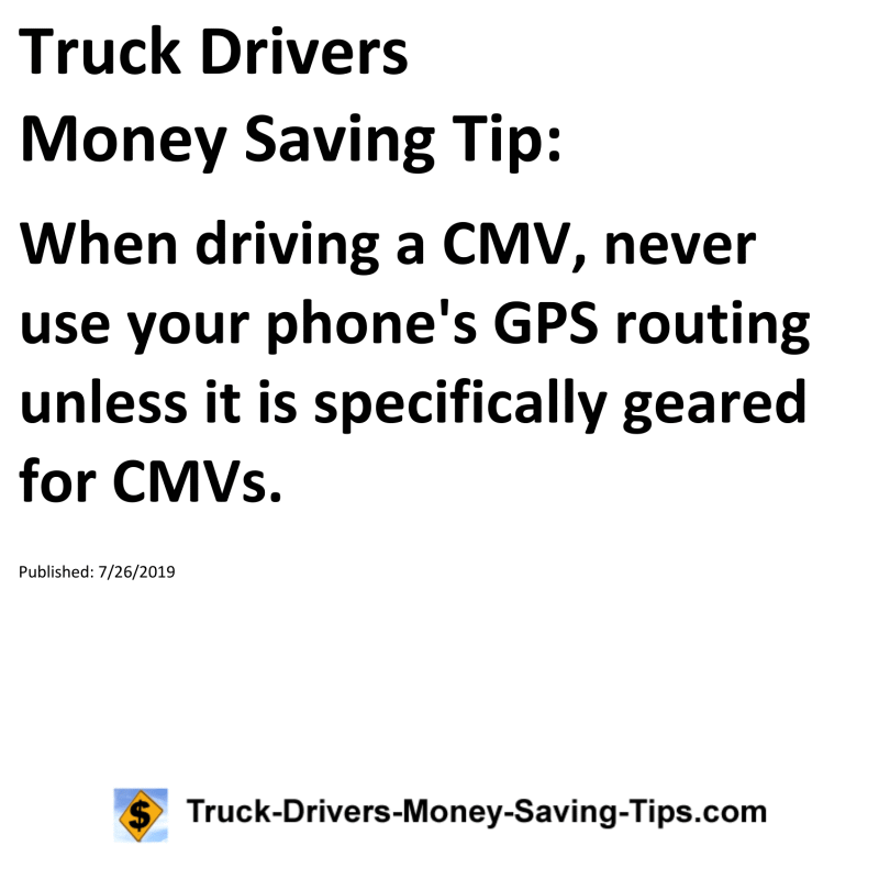 Truck Drivers Money Saving Tip for 07-26-2019