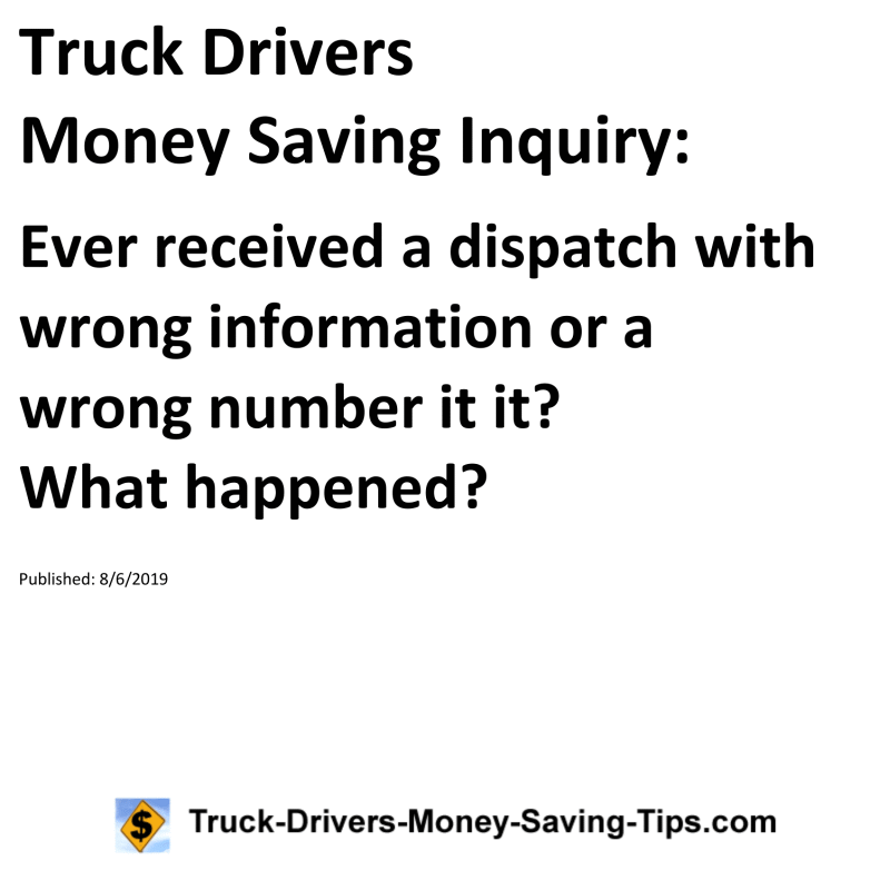 Truck Drivers Money Saving Inquiry for 08-06-2019