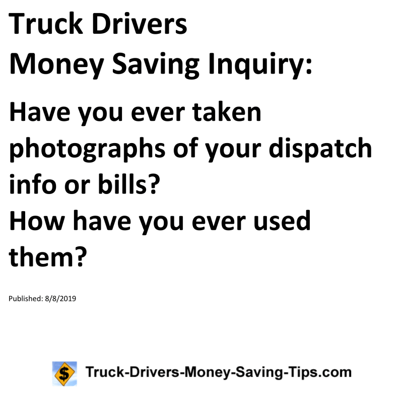 Truck Drivers Money Saving Inquiry for 08-08-2019