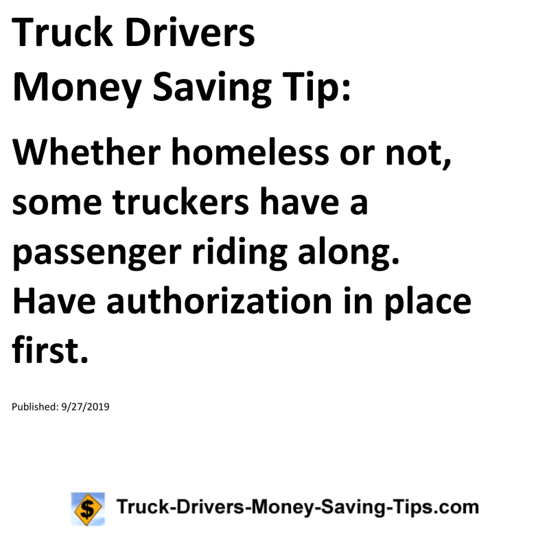 Truck Drivers Money Saving Tip for 09-27-2019