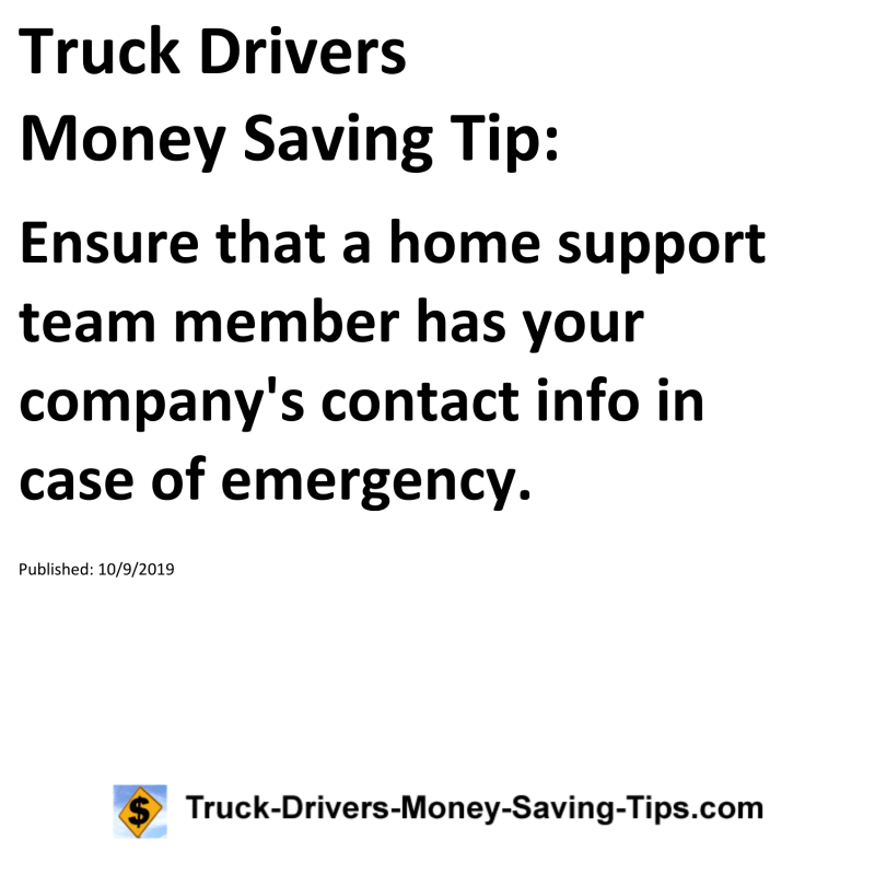 Truck Drivers Money Saving Tip for 10-09-2019