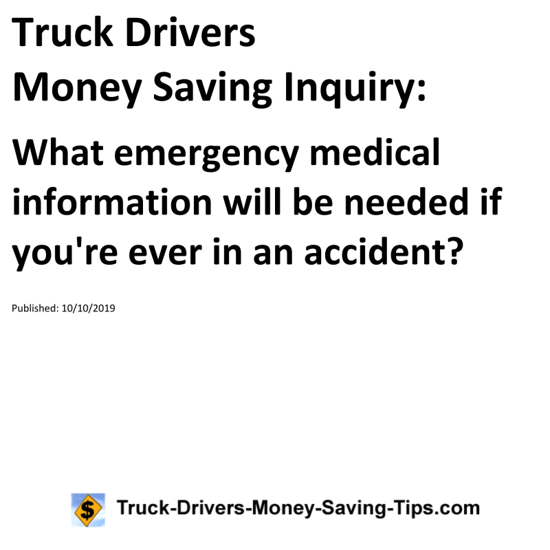 Truck Drivers Money Saving Inquiry for 10-10-2019