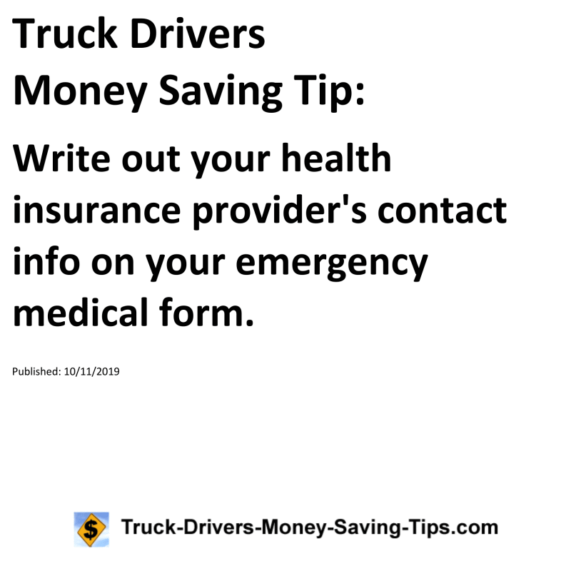 Truck Drivers Money Saving Tip for 10-11-2019