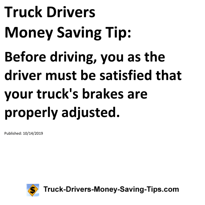 Truck Drivers Money Saving Tip for 10-14-2019