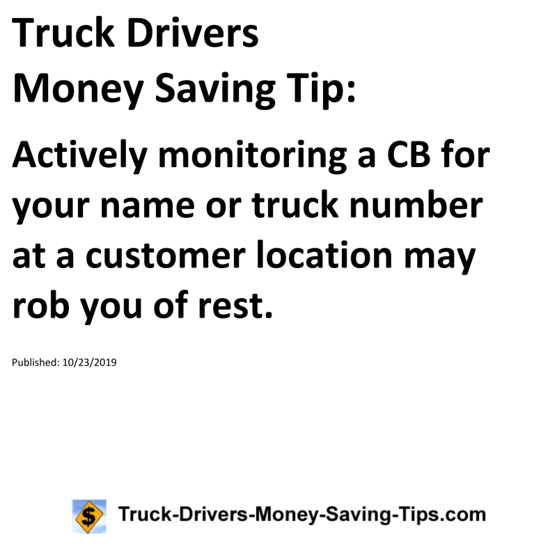 Truck Drivers Money Saving Tip for 10-23-2019