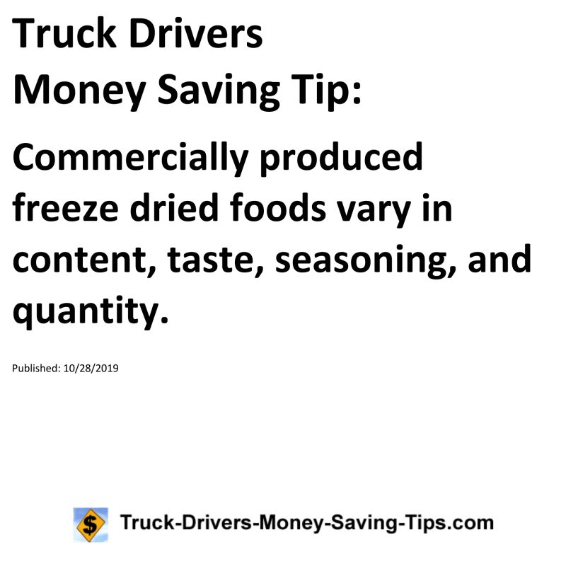 Truck Drivers Money Saving Tip for 10-28-2019