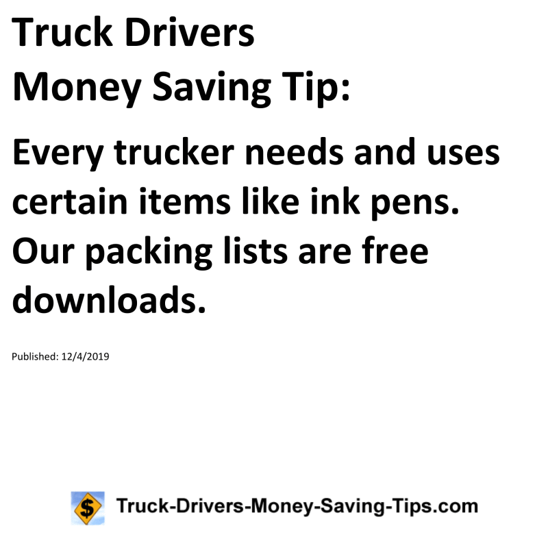 Truck Drivers Money Saving Tip for 12-04-2019