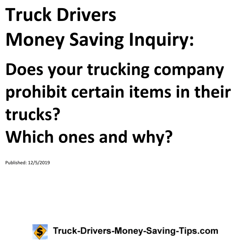 Truck Drivers Money Saving Inquiry for 12-05-2019