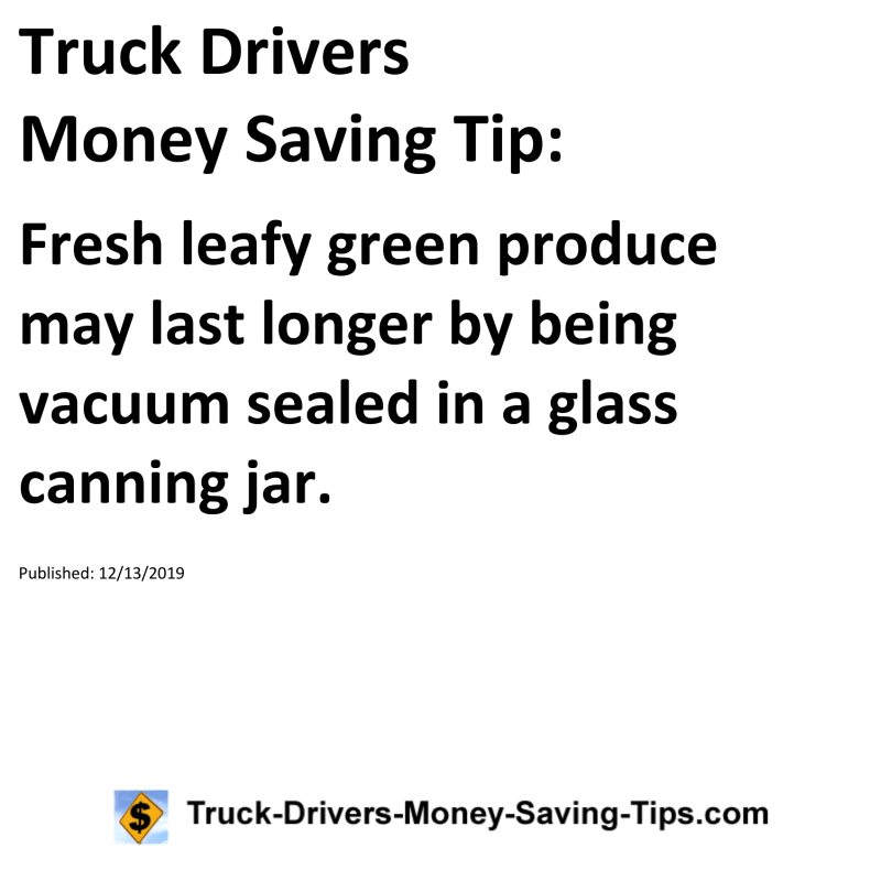 Truck Drivers Money Saving Tip for 12-13-2019