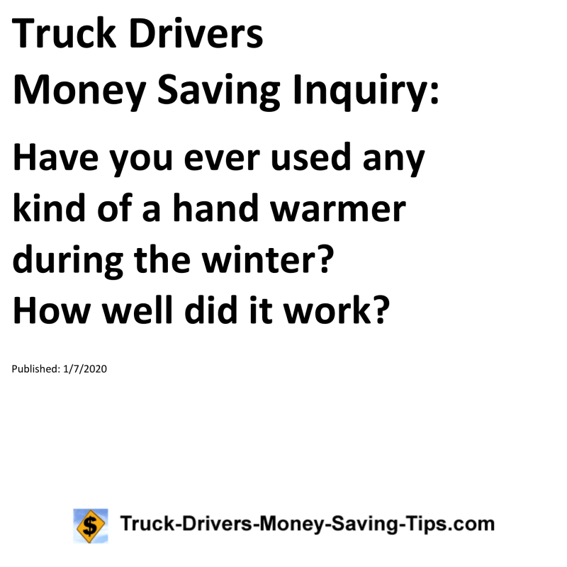 Truck Drivers Money Saving Inquiry for 01-07-2020