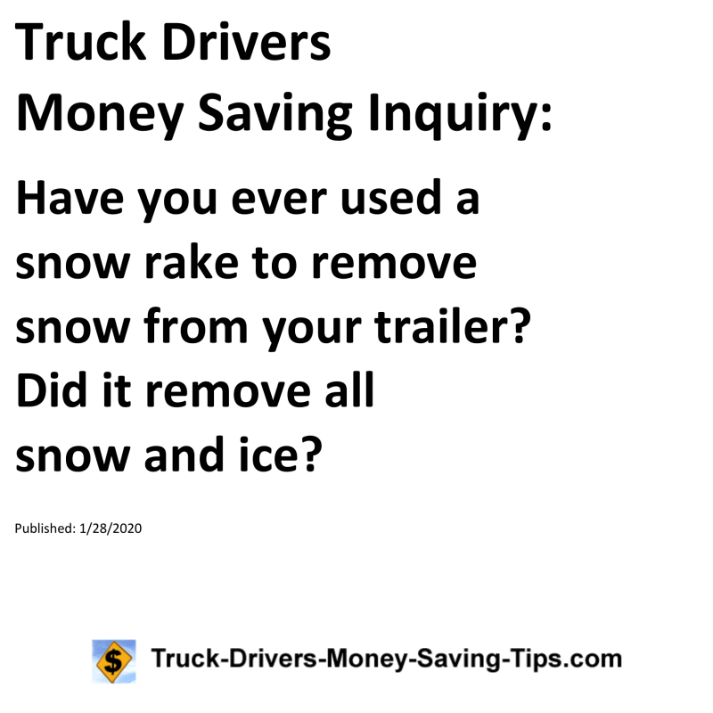 Truck Drivers Money Saving Inquiry for 01-28-2020