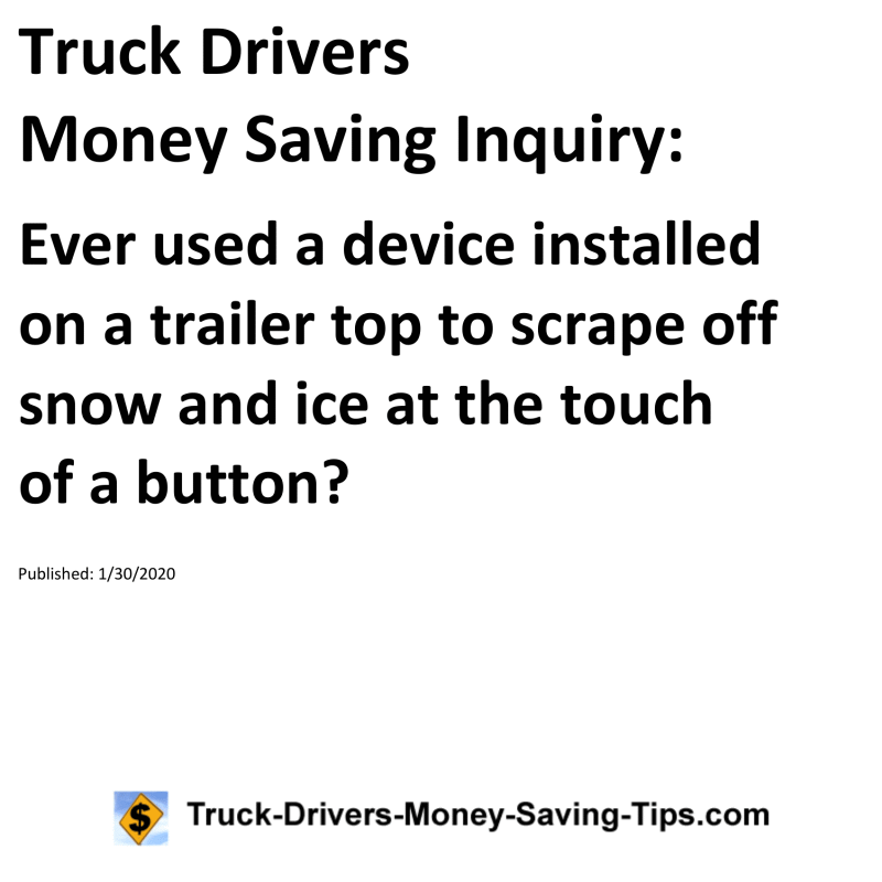 Truck Drivers Money Saving Inquiry for 01-30-2020