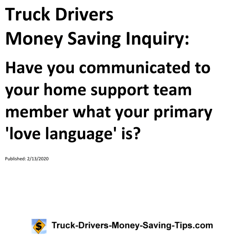 Truck Drivers Money Saving Inquiry for 02-13-2020