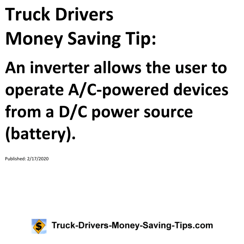 Truck Drivers Money Saving Tip for 02-17-2020