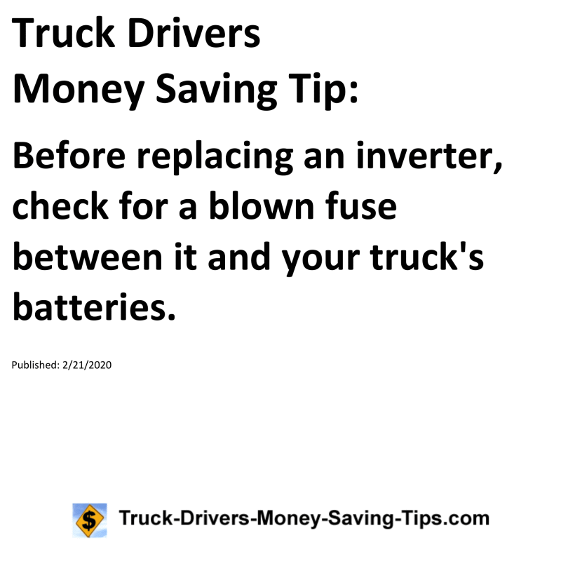 Truck Drivers Money Saving Tip for 02-21-2020