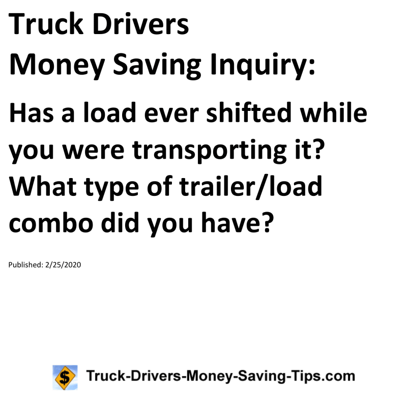 Truck Drivers Money Saving Inquiry for 02-25-2020