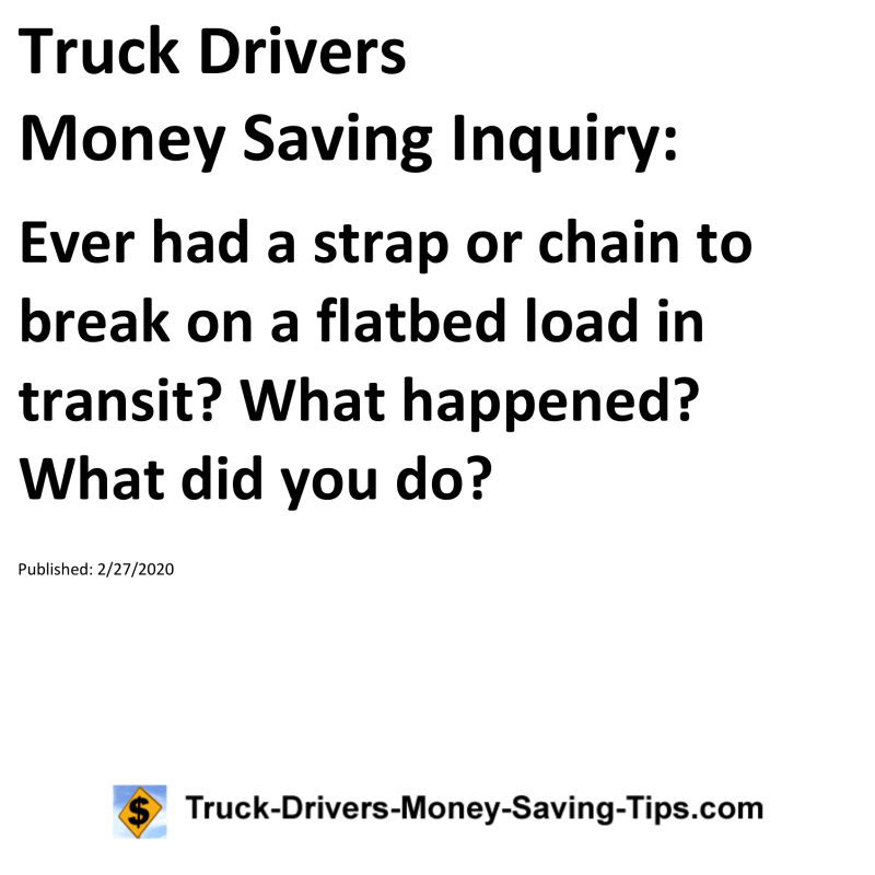 Truck Drivers Money Saving Inquiry for 02-27-2020