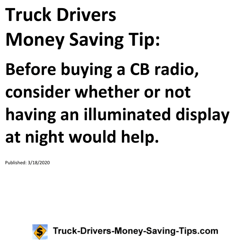 Truck Drivers Money Saving Tip for 03-18-2020