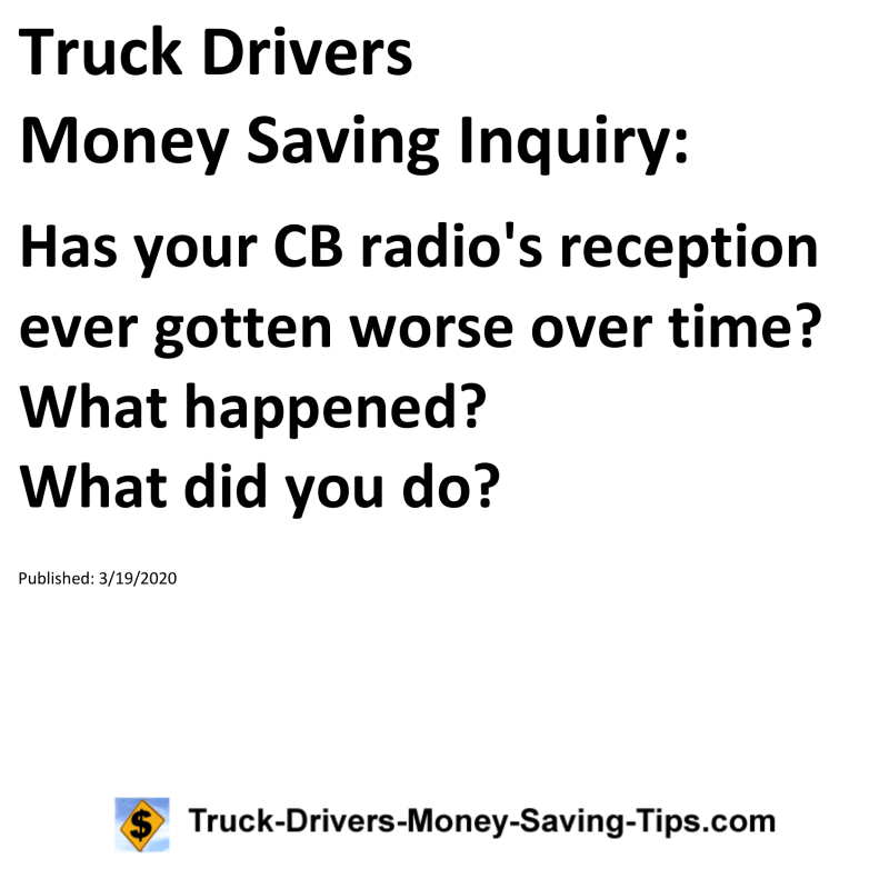 Truck Drivers Money Saving Inquiry for 03-19-2020