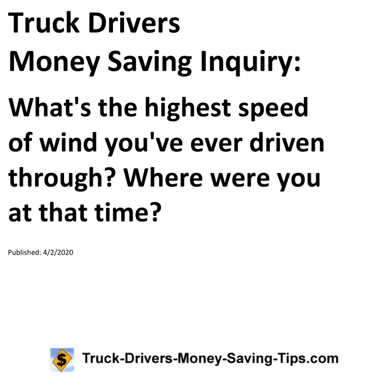 Truck Drivers Money Saving Inquiry for 04-02-2020