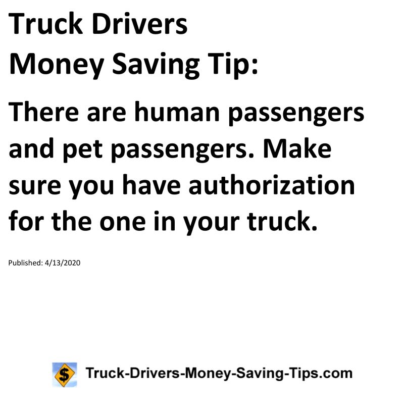 Truck Drivers Money Saving Tip for 04-13-2020