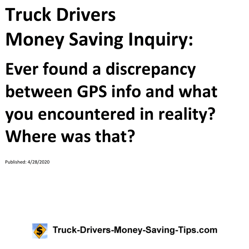 Truck Drivers Money Saving Inquiry for 04-28-2020