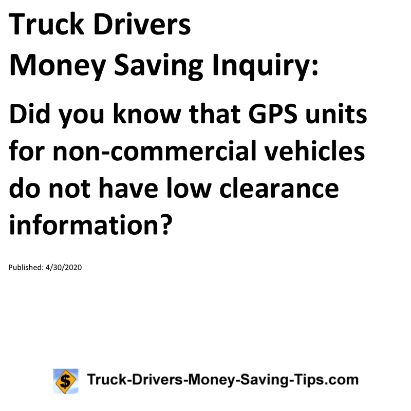 Truck Drivers Money Saving Inquiry for 04-30-2020