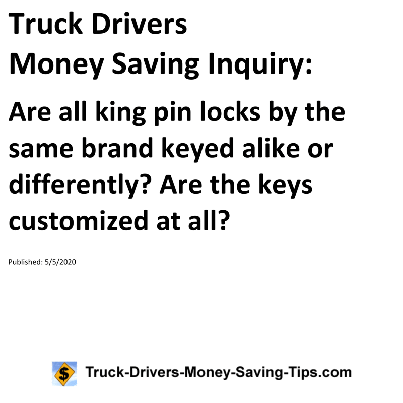 Truck Drivers Money Saving Inquiry for 05-05-2020