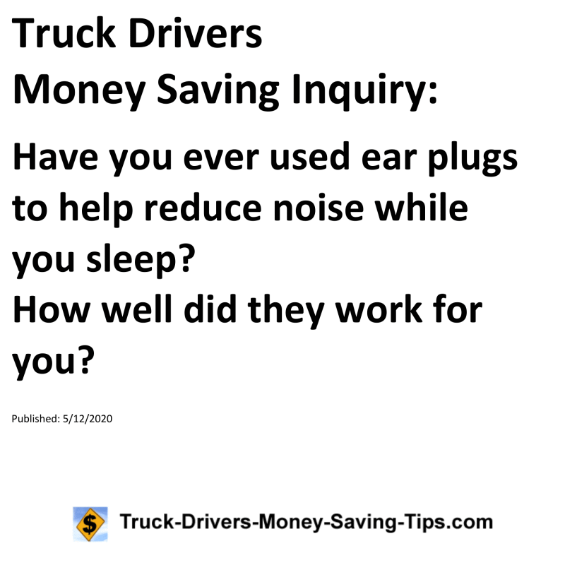 Truck Drivers Money Saving Inquiry for 05-12-2020