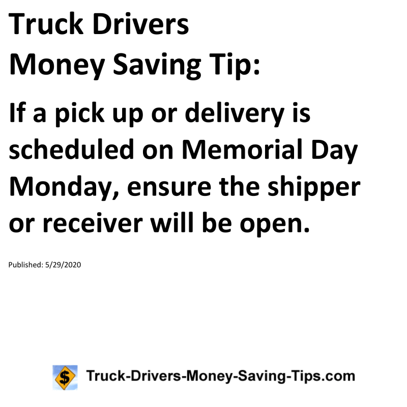 Truck Drivers Money Saving Tip for 05-29-2020