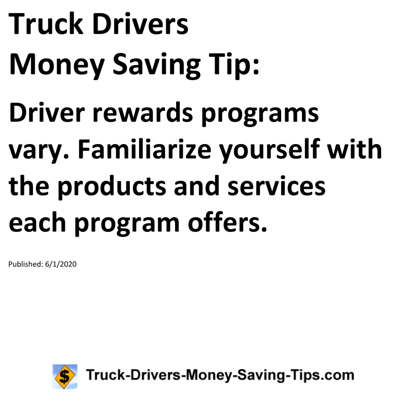 Truck Drivers Money Saving Tip for 06-01-2020