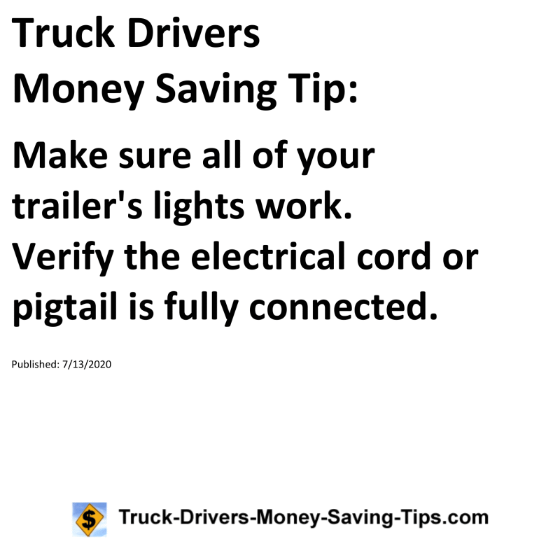 Truck Drivers Money Saving Tip for 07-13-2020