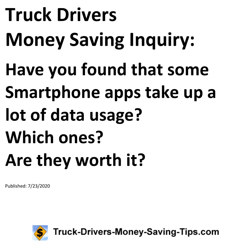 Truck Drivers Money Saving Inquiry for 07-23-2020