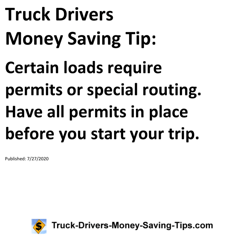 Truck Drivers Money Saving Tip for 07-27-2020