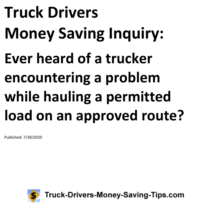 Truck Drivers Money Saving Inquiry for 07-30-2020