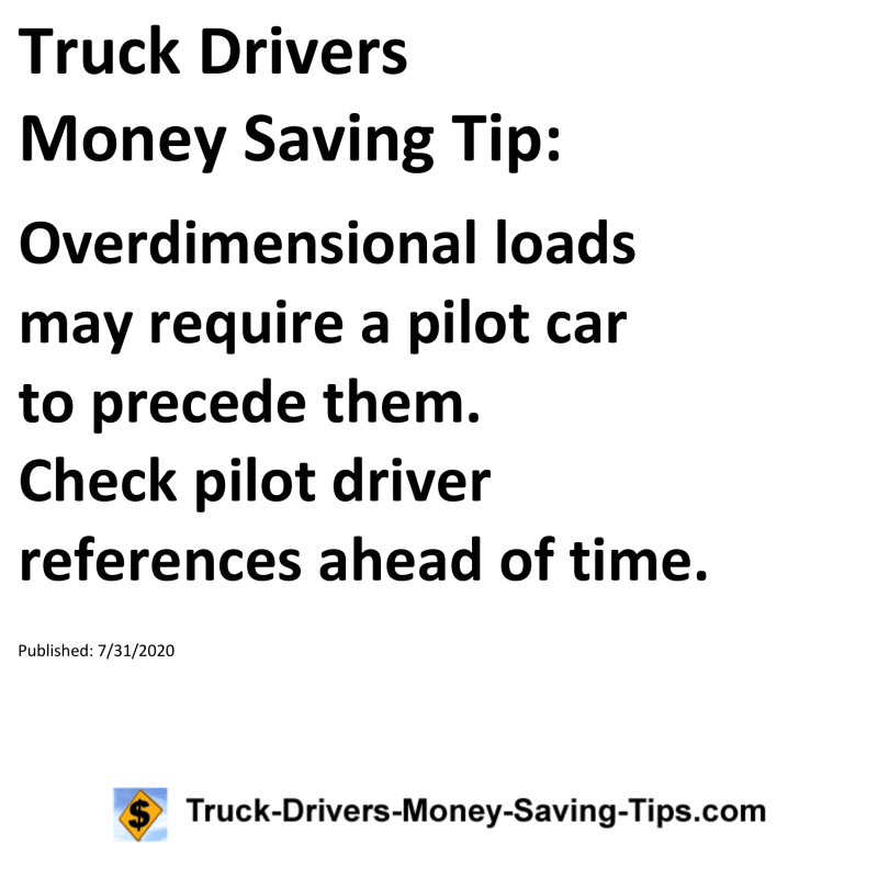 Truck Drivers Money Saving Tip for 07-31-2020