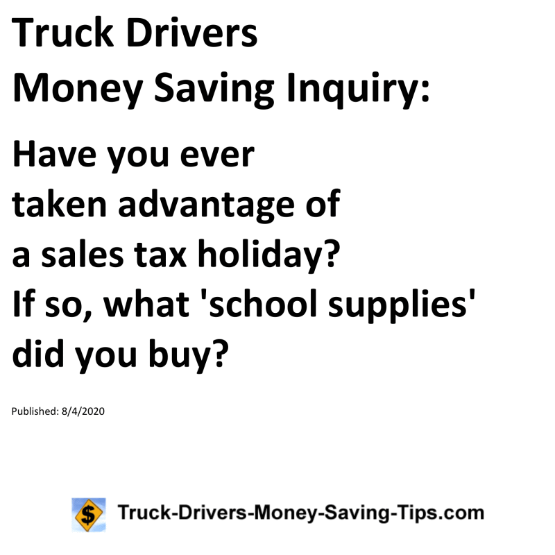 Truck Drivers Money Saving Inquiry for 08-04-2020