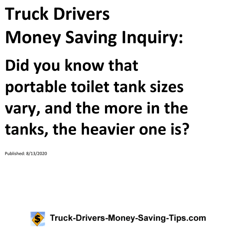 Truck Drivers Money Saving Inquiry for 08-13-2020