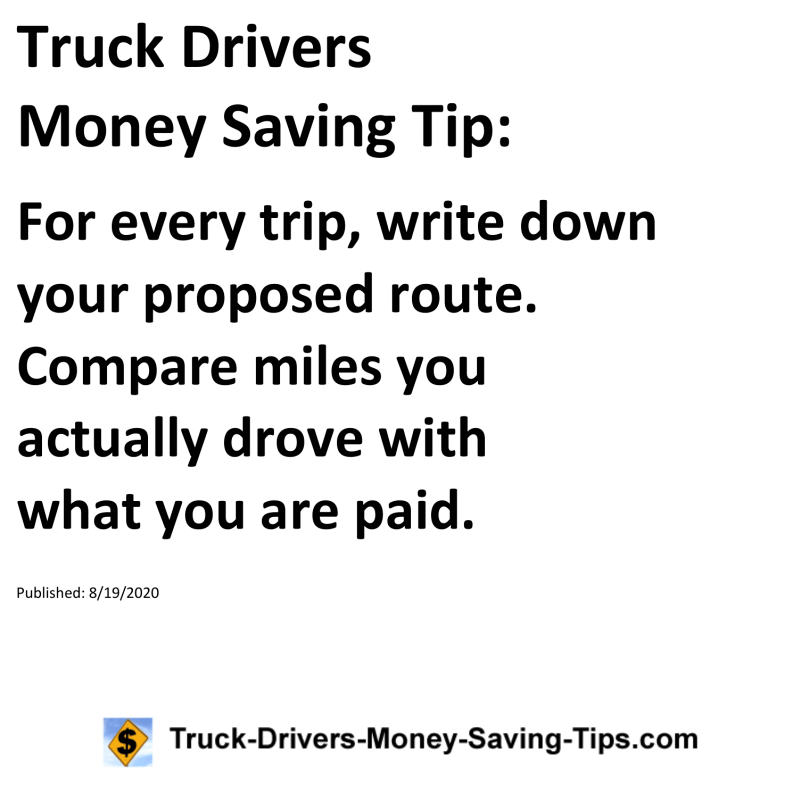 Truck Drivers Money Saving Tip for 08-19-2020