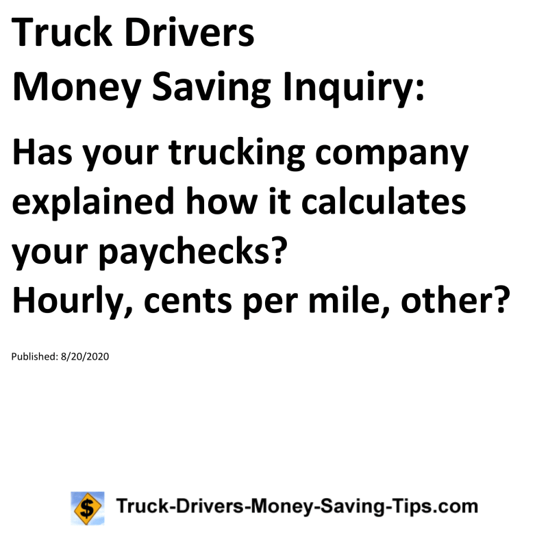 Truck Drivers Money Saving Inquiry for 08-20-2020