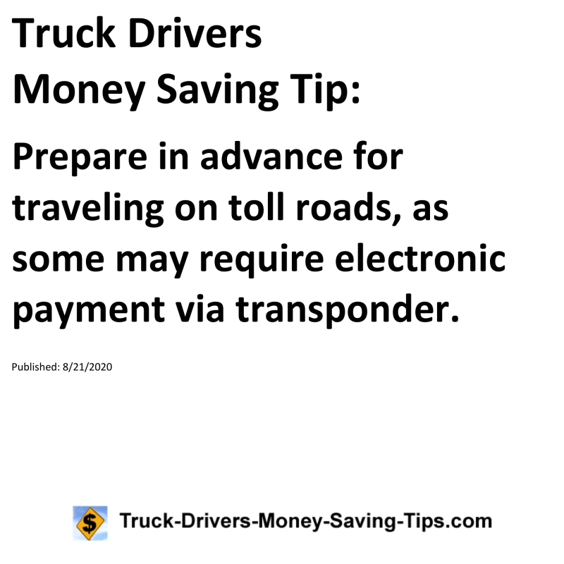 Truck Drivers Money Saving Tip for 08-21-2020