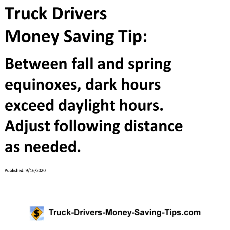 Truck Drivers Money Saving Tip for 09-16-2020