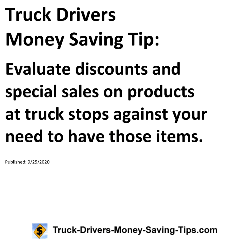 Truck Drivers Money Saving Tip for 09-25-2020